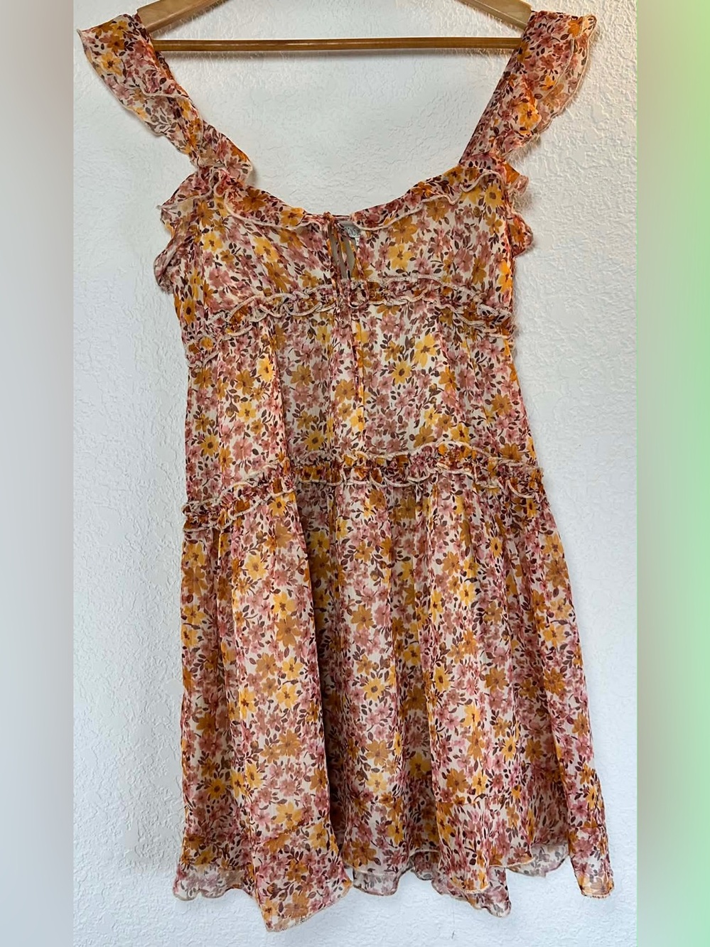 Patrons of Peace Pink & Rust Floral Ruffle Sundress